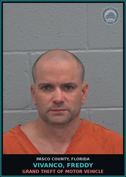 CCW arrest card for VIVANCO, FREDDY in Pasco County: GRAND THEFT OF MOTOR VEHICLE