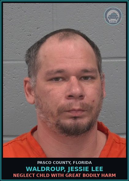CCW arrest card for WALDROUP, JESSIE LEE in Pasco County: NEGLECT chld WITH GREAT BODILY HARM