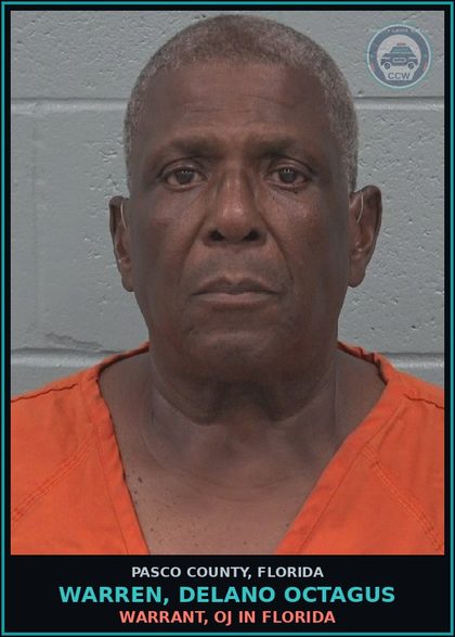 CCW arrest card for WARREN, DELANO OCTAGUS in Pasco County: WARRANT, OJ IN FLORIDA