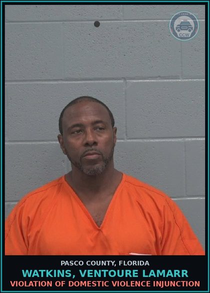 CCW arrest card for WATKINS, VENTOURE LAMARR in Pasco County: VIOLATION OF DOMESTIC VIOLENCE INJUNCTION
