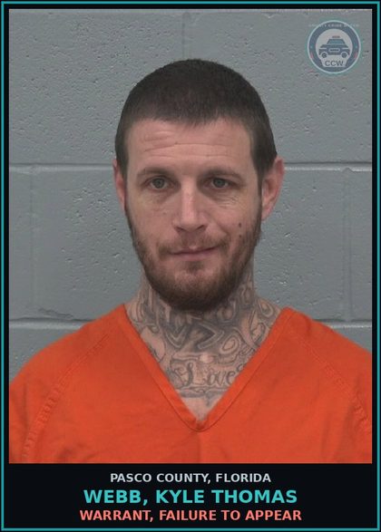 CCW arrest card for WEBB, KYLE THOMAS in Pasco County: WARRANT, FAILURE TO APPEAR
