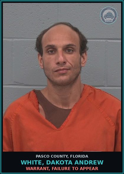 CCW arrest card for WHITE, DAKOTA ANDREW in Pasco County: WARRANT, FAILURE TO APPEAR