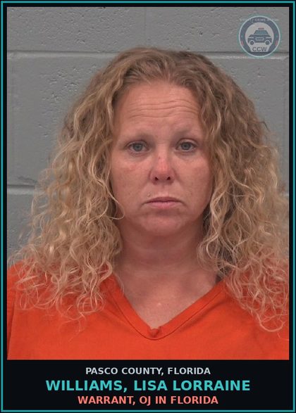 CCW arrest card for WILLIAMS, LISA LORRAINE in Pasco County: WARRANT, OJ IN FLORIDA