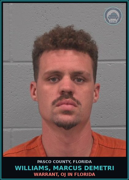 CCW arrest card for WILLIAMS, MARCUS DEMETRI in Pasco County: WARRANT, OJ IN FLORIDA