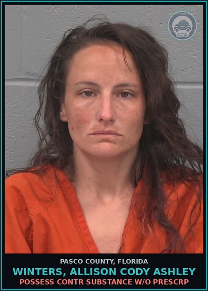 CCW arrest card for WINTERS, ALLISON CODY ASHLEY in Pasco County: POSSESS contr substance W/O PRESCRIPTION