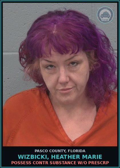 CCW arrest card for WIZBICKI, HEATHER MARIE in Pasco County: POSSESS contr substance W/O PRESCRIPTION