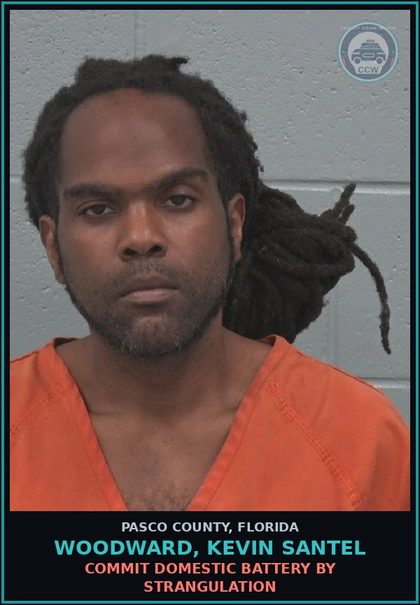 CCW arrest card for WOODWARD, KEVIN SANTEL in Pasco County: COMMIT DOMESTIC BATTERY BY STRANGULATION
