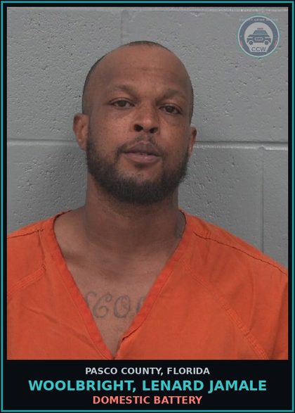 CCW arrest card for WOOLBRIGHT, LENARD JAMALE in Pasco County: DOMESTIC BATTERY