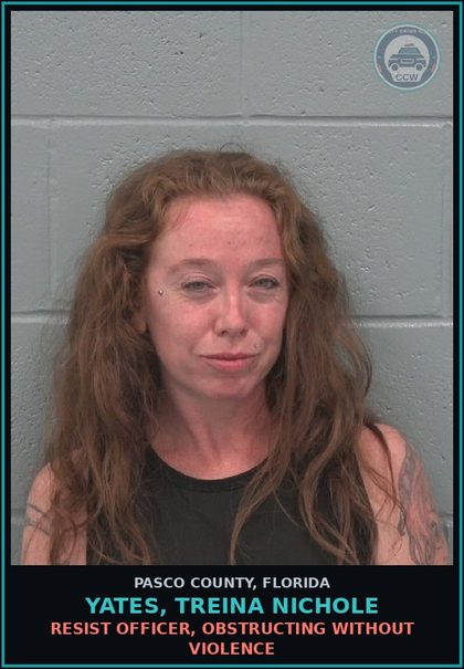 CCW arrest card for YATES, TREINA NICHOLE in Pasco County: RESIST OFFICER, OBSTRUCTING WITHOUT VIOLENCE