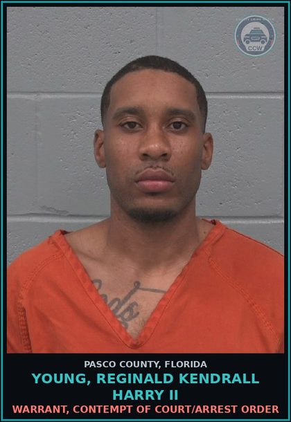 CCW arrest card for YOUNG, REGINALD KENDRALL HARRY II in Pasco County: WARRANT, CONTEMPT OF COURT/ARREST ORDER