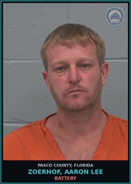 CCW arrest card for ZOERHOF, AARON LEE in Pasco County: BATTERY
