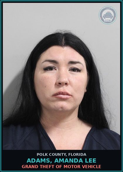 CCW arrest card for ADAMS, AMANDA LEE in Polk County: Misuse Issuing Temp Tag Avoid Regi