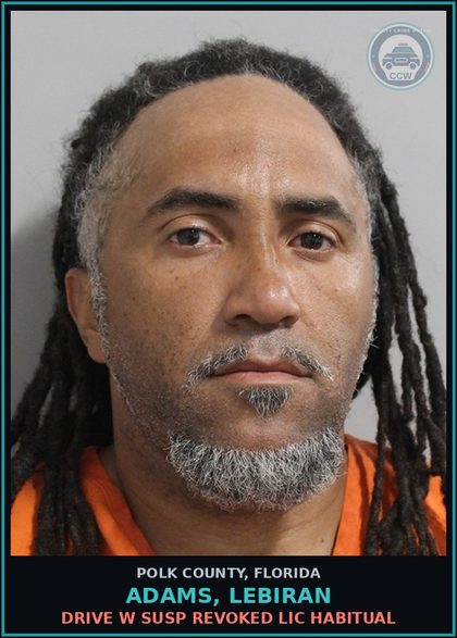 CCW arrest card for ADAMS, LEBIRAN in Polk County: Drive w Susp Revoked Lic Habitual