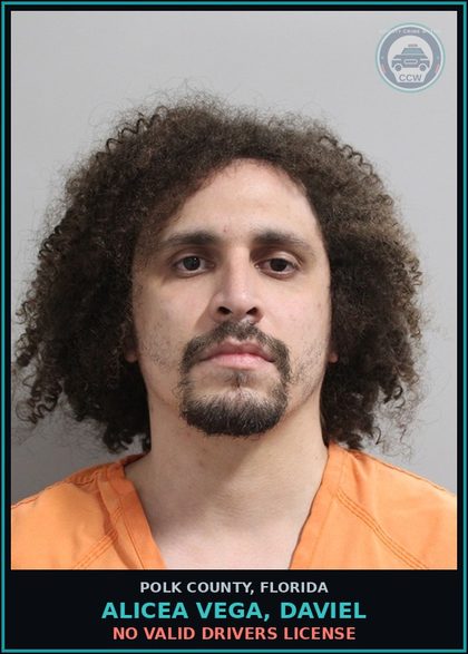 CCW arrest card for ALICEA VEGA, DAVIEL in Polk County: No Valid Drivers License