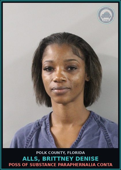 CCW arrest card for ALLS, BRITTNEY DENISE in Polk County: POSS OF DRUG PARAPHERNALIA CONTA
