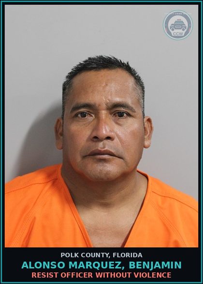 CCW arrest card for ALONSO MARQUEZ, BENJAMIN in Polk County: Resist Officer without Violence