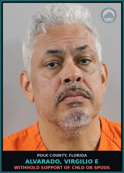 CCW arrest card for ALVARADO, VIRGILIO E in Polk County: Withhold Support of chld or Spous