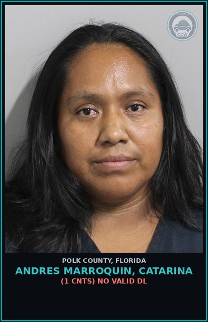 CCW arrest card for ANDRES MARROQUIN, CATARINA in Polk County: (1 cnts) NO VALID DL