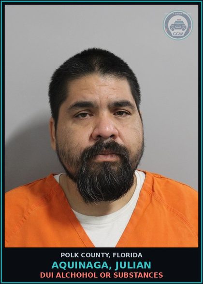 CCW arrest card for AQUINAGA, JULIAN in Polk County: DUI Alchohol or Drugs