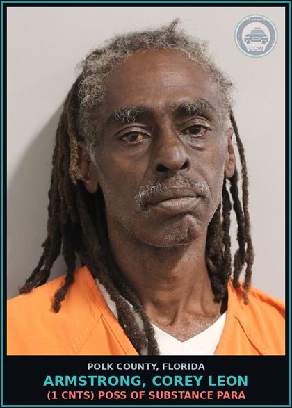 CCW arrest card for ARMSTRONG, COREY LEON in Polk County: Canna POSSESS Not More Than 20