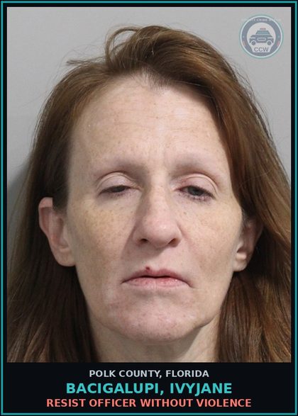 CCW arrest card for BACIGALUPI, IVYJANE in Polk County: Resist Officer without Violence