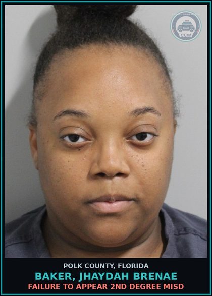 CCW arrest card for BAKER, JHAYDAH BRENAE in Polk County: FAILURE TO APPEAR 2nd Degree Misd