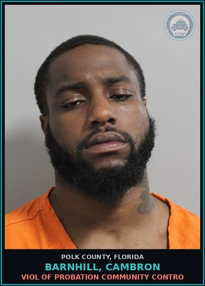 CCW arrest card for BARNHILL, CAMBRON in Polk County: Viol of Probation Community Contro