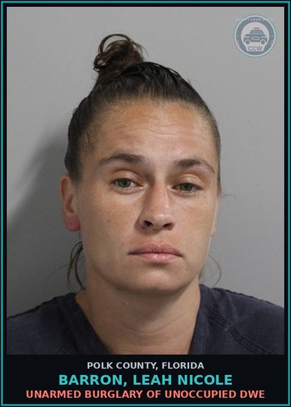 CCW arrest card for BARRON, LEAH NICOLE in Polk County: Dealing in Stolen Property