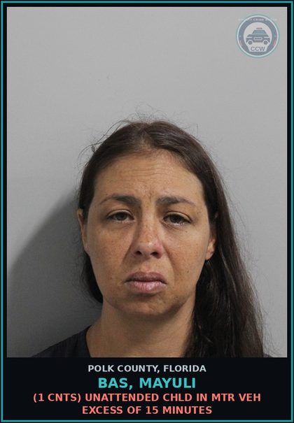 CCW arrest card for BAS, MAYULI in Polk County: (1 cnts) UNATTENDED chld IN MTR VEH EXCESS OF 15 MINUTES