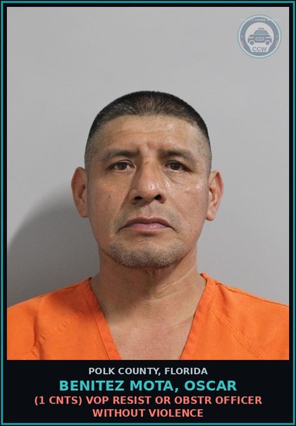CCW arrest card for BENITEZ MOTA, OSCAR in Polk County: Viol of Probation Community Contro