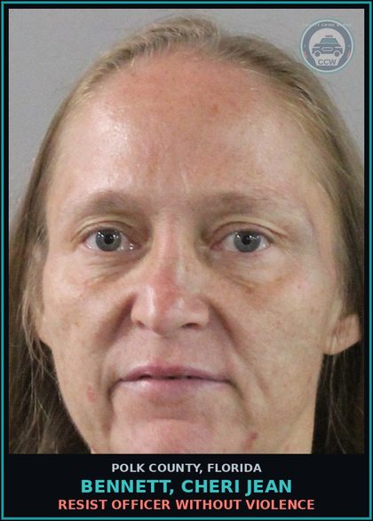 CCW arrest card for BENNETT, CHERI JEAN in Polk County: Resist Officer without Violence