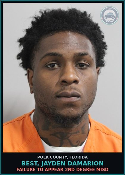 CCW arrest card for BEST, JAYDEN DAMARION in Polk County: FAILURE TO APPEAR 2nd Degree Misd