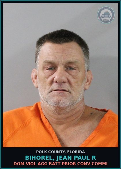 CCW arrest card for BIHOREL, JEAN PAUL R in Polk County: Dom Viol Agg Batt Prior Conv Commi