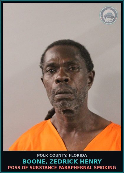 CCW arrest card for BOONE, ZEDRICK HENRY in Polk County: POSS OF DRUG PARAPHERNAL SMOKING