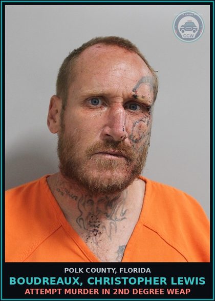 CCW arrest card for BOUDREAUX, CHRISTOPHER LEWIS in Polk County: ATTEMPT MURDER IN 2ND DEGREE weap