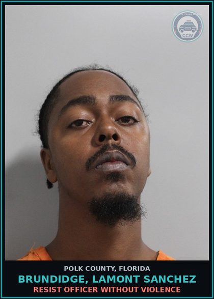 CCW arrest card for BRUNDIDGE, LAMONT SANCHEZ in Polk County: Resist Officer without Violence