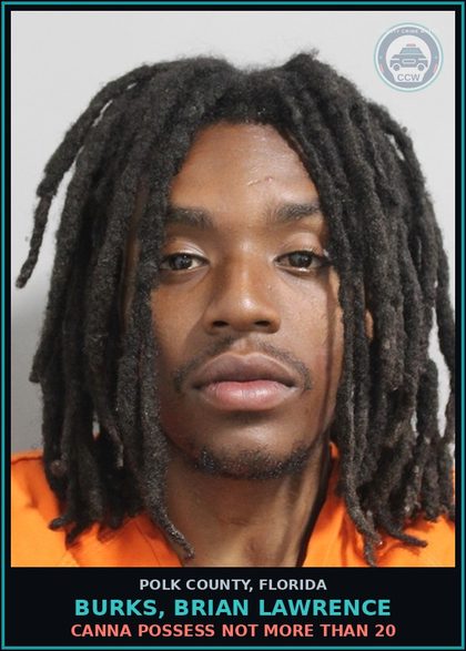 CCW arrest card for BURKS, BRIAN LAWRENCE in Polk County: Canna POSSESS Not More Than 20