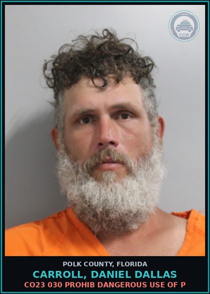 CCW arrest card for CARROLL, DANIEL DALLAS in Polk County: CO23 030 Prohib dangerous use of p
