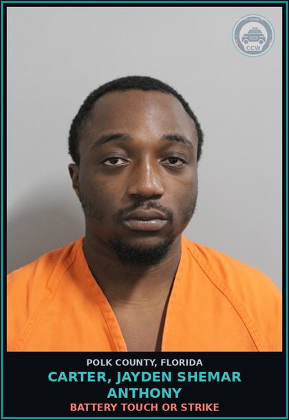 CCW arrest card for CARTER, JAYDEN SHEMAR ANTHONY in Polk County: Battery Touch Or Strike