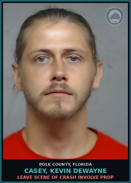 CCW arrest card for CASEY, KEVIN DEWAYNE in Polk County: Leave Scene of Crash Involve Prop