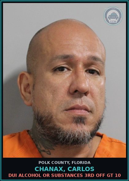 CCW arrest card for CHANAX, CARLOS in Polk County: Fail to Carry Motor Veh Liability