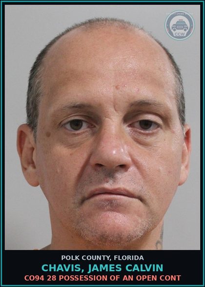 CCW arrest card for CHAVIS, JAMES CALVIN in Polk County: CO94 28 POSSESSION OF AN OPEN CONT