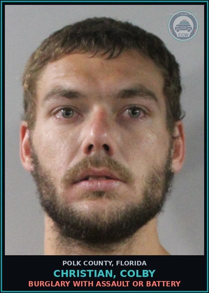 CCW arrest card for CHRISTIAN, COLBY in Polk County: Burglary with Assault or Battery