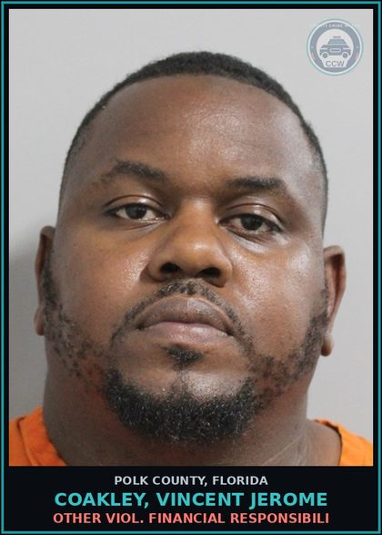 CCW arrest card for COAKLEY, VINCENT JEROME in Polk County: Other Viol. Financial Responsibili
