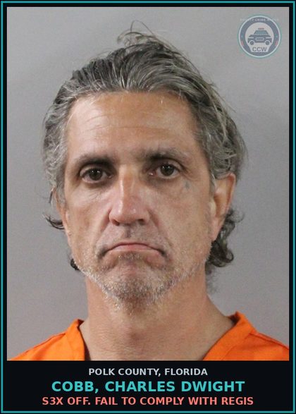 CCW arrest card for COBB, CHARLES DWIGHT in Polk County: s3x Off. Fail to Comply with Regis