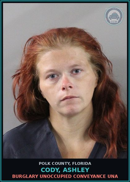 CCW arrest card for CODY, ASHLEY in Polk County: Burglary UnOccupied Conveyance UnA