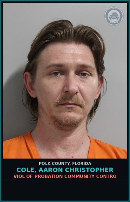 CCW arrest card for COLE, AARON CHRISTOPHER in Polk County: Viol of Probation Community Contro