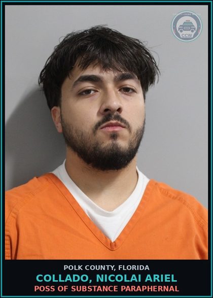 CCW arrest card for COLLADO, NICOLAI ARIEL in Polk County: Canna POSSESS Not More Than 20