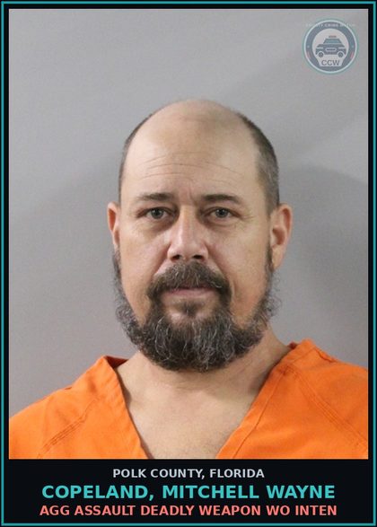 CCW arrest card for COPELAND, MITCHELL WAYNE in Polk County: Agg Assault Deadly Weapon WO Inten