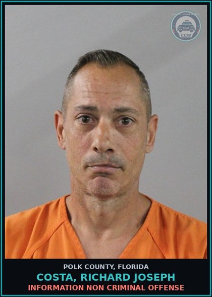 CCW arrest card for COSTA, RICHARD JOSEPH in Polk County: Information Non Criminal Offense